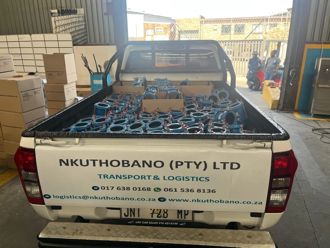 Nkuthobano vehicle loaded with plumbing hardware